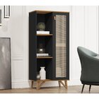 Armário Jb 2000 Com Porta Em Rattan E Puxador De Couro Preto/