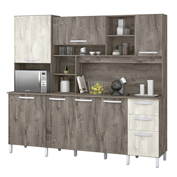 Armario Kit Cozinha Completa 7 Portas Amendoa Artico Leroy Merlin