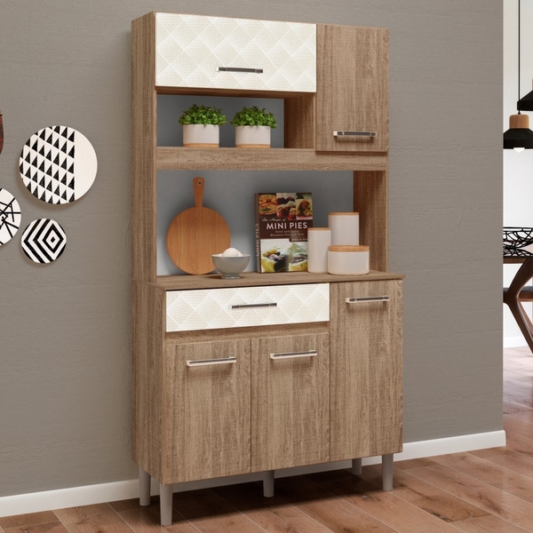 Armário Kit Cozinha Dona 5 Portas Carvalho Off White