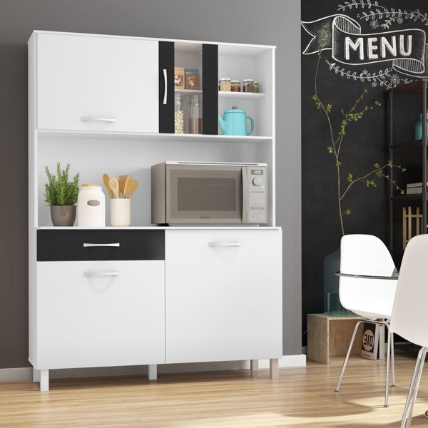 Armário Kit Cozinha Viena Plus 1200 Branco e Preto