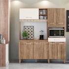 Armário Kit Cozinha Vivi 7 Portas Carvalho Off White Cristal