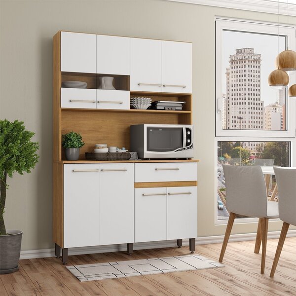 Armário Kit Para Cozinha 8 Portas Com Vidro E 1 Gaveta Delmar