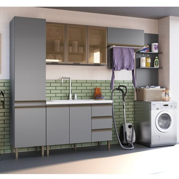 Armário Lavanderia Greta 4 Pçs 5 Portas Cinza