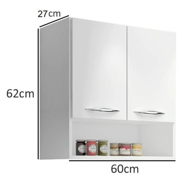 Armário Lavanderia Suspenso 60cm Branco Parede + Um Nicho