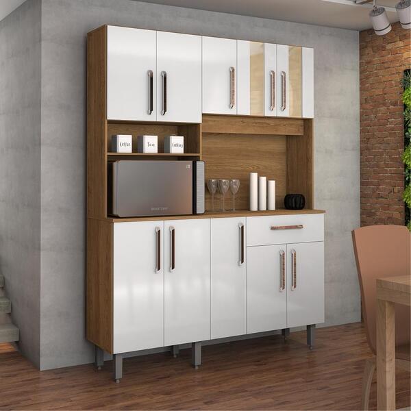 Armário Lian Cozinha Completa 10 Portas Freijó Branco