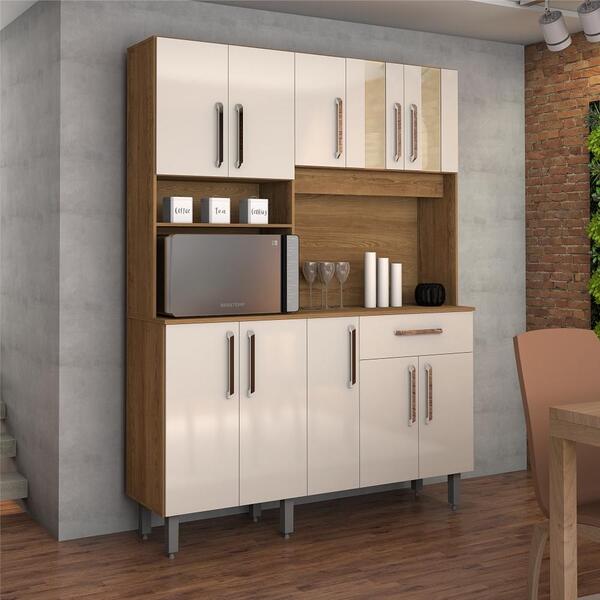 Armário Lian Cozinha Completa 10 Portas Freijó Off White