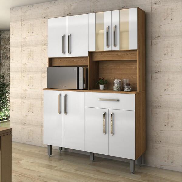 Armário Lian Cozinha Completa 8 Portas Freijó Branco