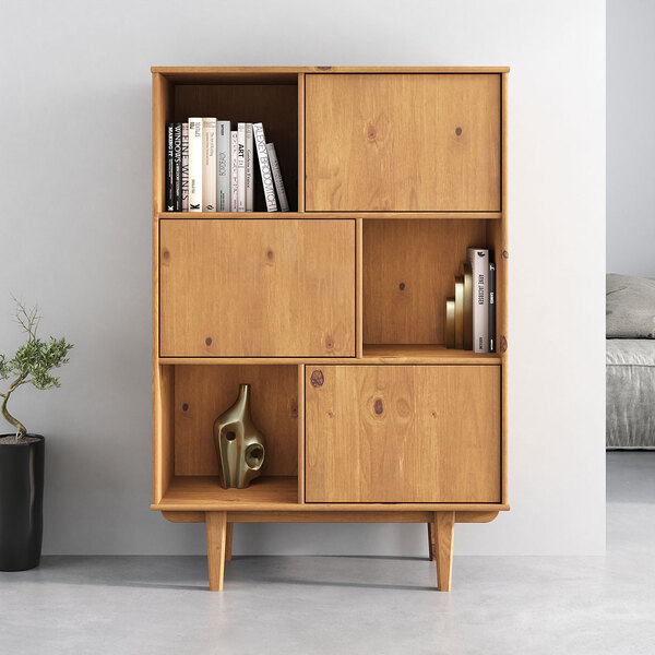 Armário Madeira Livros 3 Nichos Fecho Toque  Madeira Freijó S