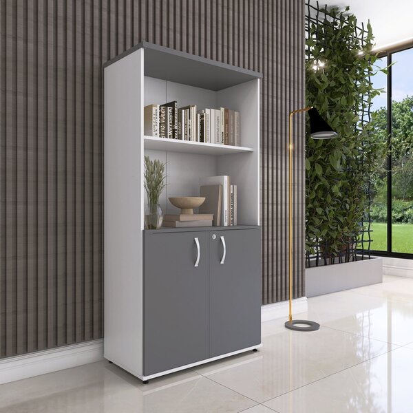 Armario Misto Para Escritório 02 Portas Pivotante Branco/graf