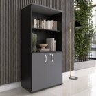 Armário Misto Para Escritório 2 Portas Pivotante Preto/grafito