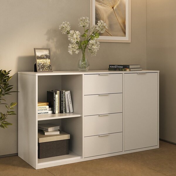 Armário Multiuso 1 Porta 4 Gavetas 2 Nichos Em Mdp Bp Branco