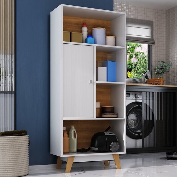 Armário Multiuso 1 Porta 4 Nichos Espresso Móveis Branco/nogal