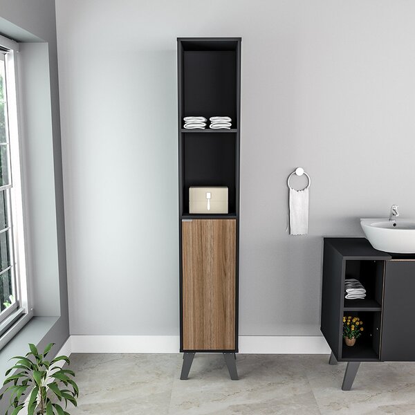 Armário Multiuso 1 Porta 4 Prateleiras Slim Preto/castanho