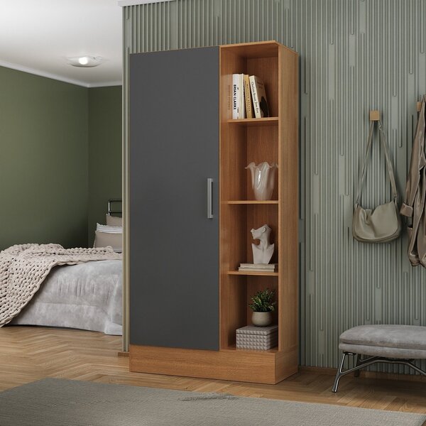 Armário Multiuso 1 Porta 7 Prateleiras Espresso Móveis Cinamo