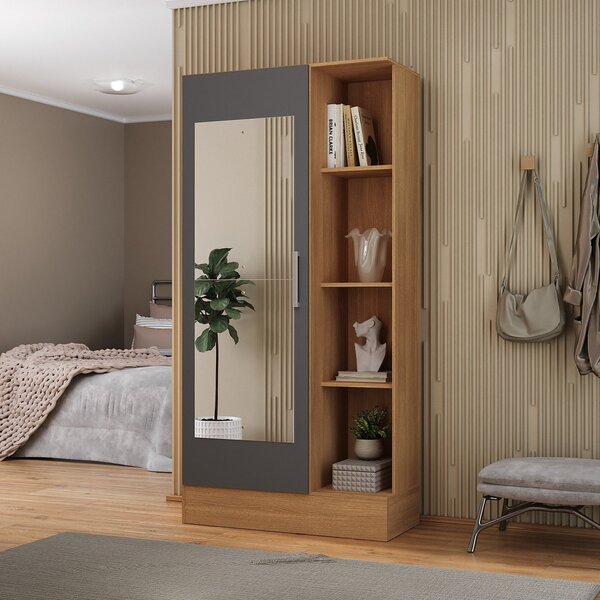 Armário Multiuso 1 Porta Com Espelho Espresso Móveis Cinamomo