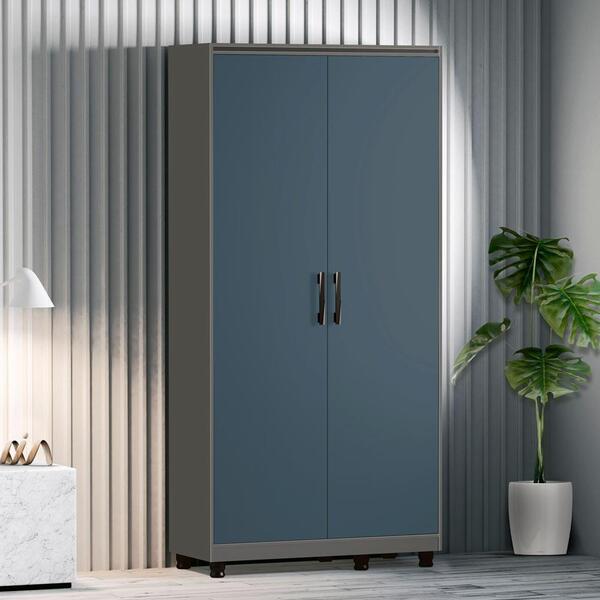 Armário Multiuso 2 Portas 5 Nichos Grafite Azul Alfa Fênix