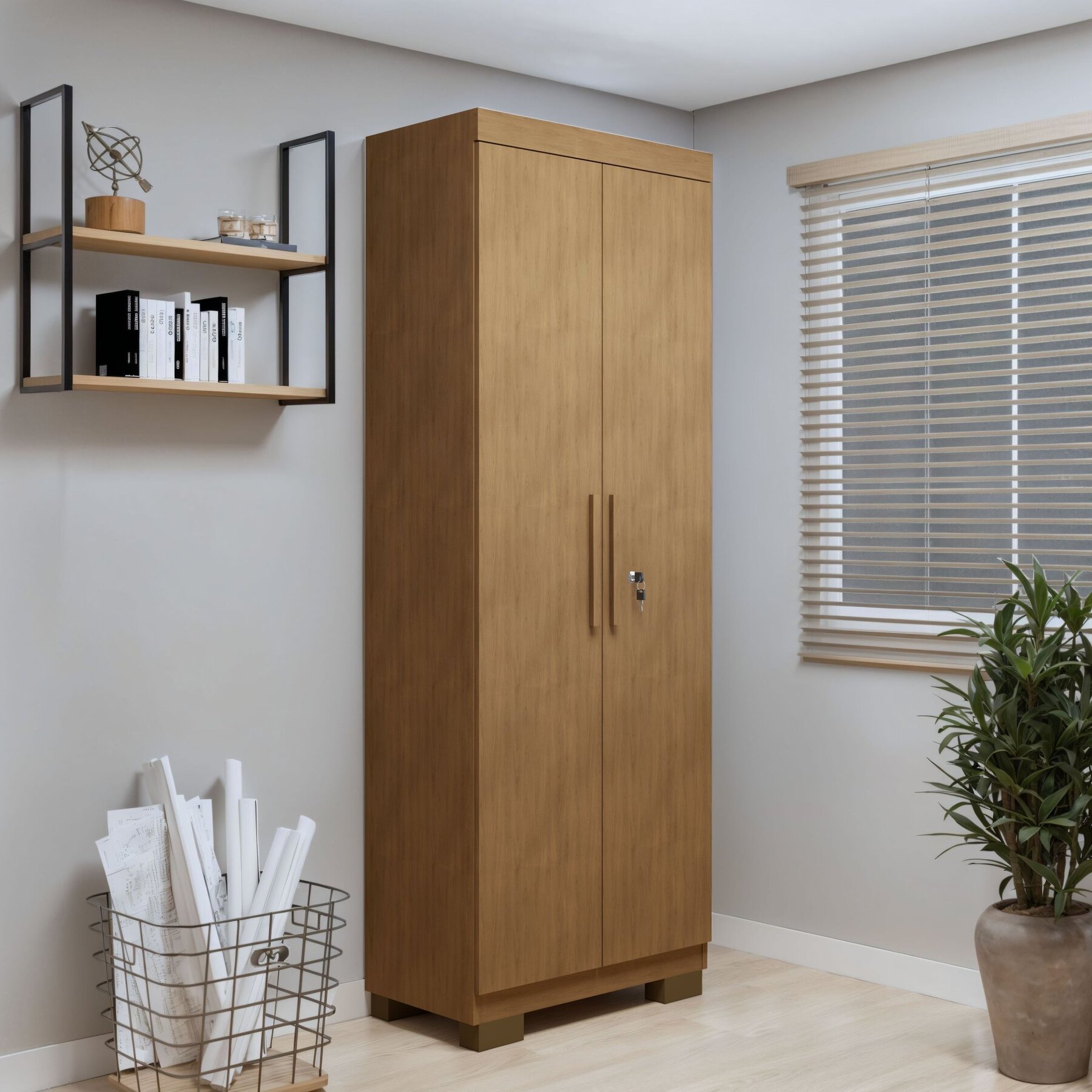 ムーモ Armário Multiuso 2 Portas Com Chave E 5 Prateleiras Asteca
