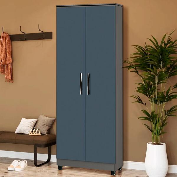 Armário Multiuso 2 Portas Grafite Azul Delta Fênix