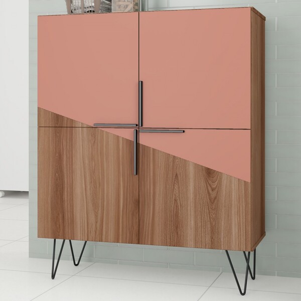 Armário Multiuso 4 Portas 4 Nichos Castanho/ades Coral/metal