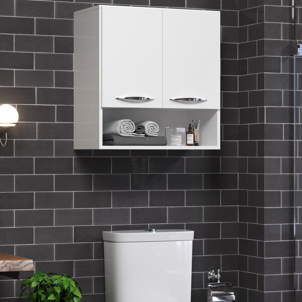 Armário Multiuso Banheiro 2 Portas Toalheiro Branco 60cm