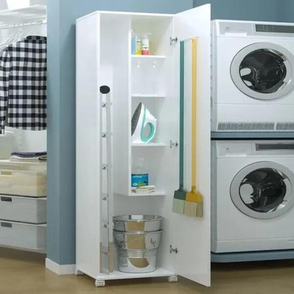 Armario Multiuso Branco1 Porta Com Rodinhas