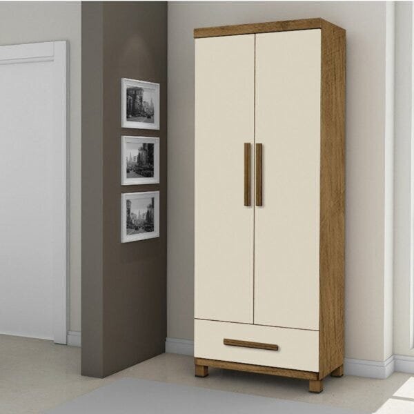 Armário Multiuso Com 1 Gaveta 4 Prateleiras  Cedro Com Off Wh