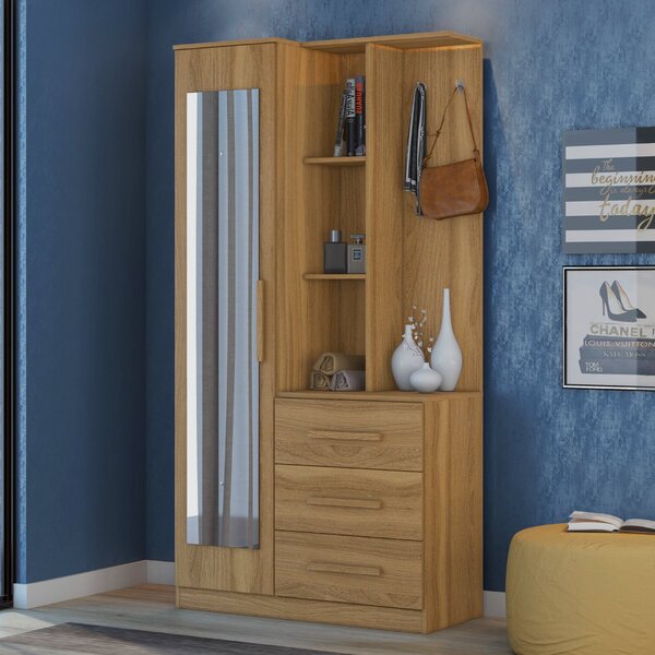 Armário Multiuso Com Espelho 1 Porta 3 Gavetas Brisa Demóbile