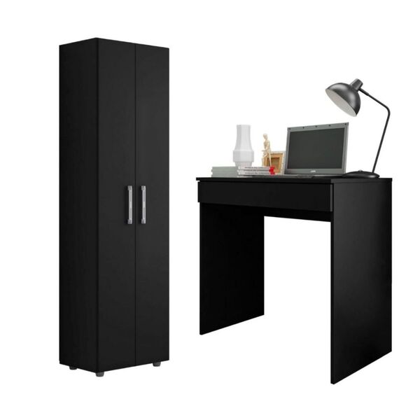 Armário Multiuso Com Mesa De Computador Preto Colmar