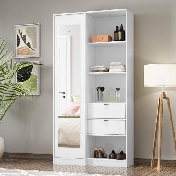 Armário Multiuso Cômoda Com Espelho 1 Porta Com 2 Gavetas E 2