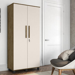 Armário Multiuso Gold 2 Portas Com Chave E Rodízio Canela/off