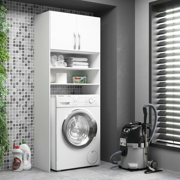 Armário Multiuso Lavanderia 2 Portas 3 Nichos Branco