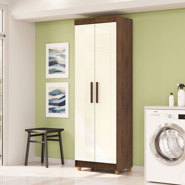 Armário Multiuso Malta 2 Portas 5 Prateleiras Imbuia/champanh