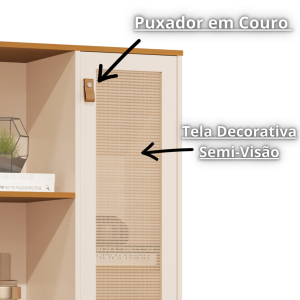 Armário Multiuso Neon 3nichos 1porta Puxador Couro – Pérola