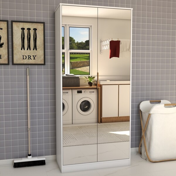 Armário Multiuso Plaza 2 Portas Com Espelho 1 Gaveta Branco -