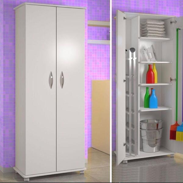 Armário Multiuso Super Branco C/ 2 Portas Alto C 4 Rodinhas