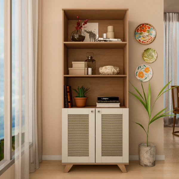 Armário Multiuso Trama 2 Portas 4 Prateleiras Cinamomo/off Wh