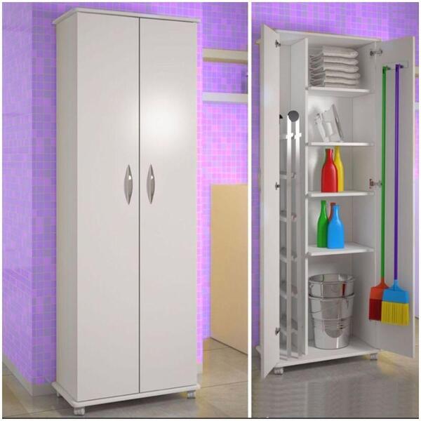 Armário P/ Área Serviço 2 Portas Vassouras Branco