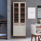 Armário Paneleiro 0,8m 4 Portas Vidro Fume Isabelle Freijó/ar