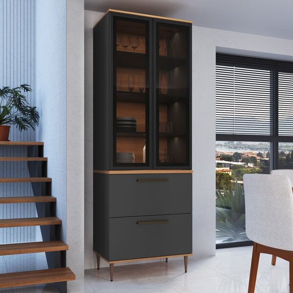 Armário Paneleiro 2 Portas 2 Gavetas Vidro Fume Isabelle Frei