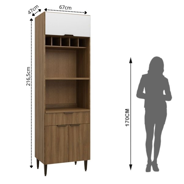 Armário Paneleiro 3 Portas 1 Gaveta Paris Nogal Manchester/ Branco