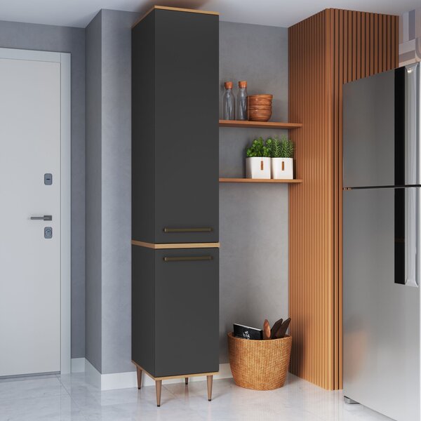 Armário Paneleiro 40cm 2 Portas Isabelle Freijó/grafite