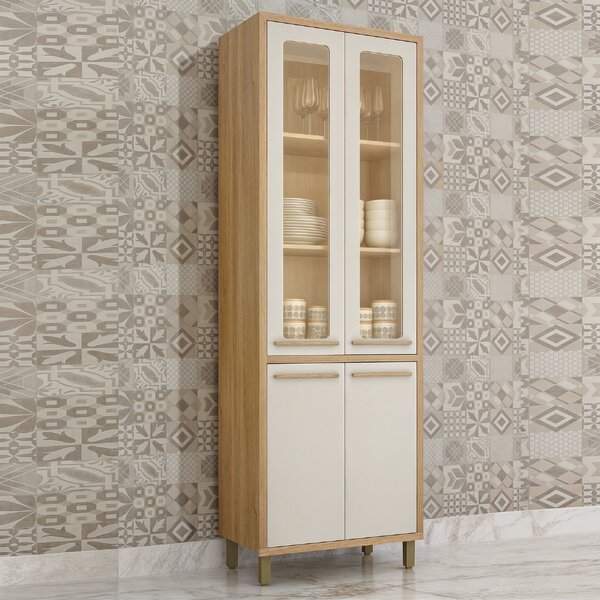 Armário Paneleiro 4 Portas Com Vidro Torino Cinamomo/off White