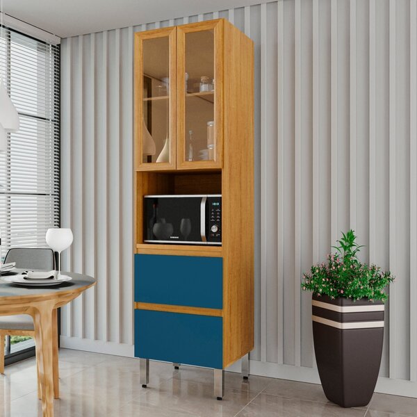 Armário Paneleiro Cristaleira 100% Mdf Paloma Cinamomo / Azul
