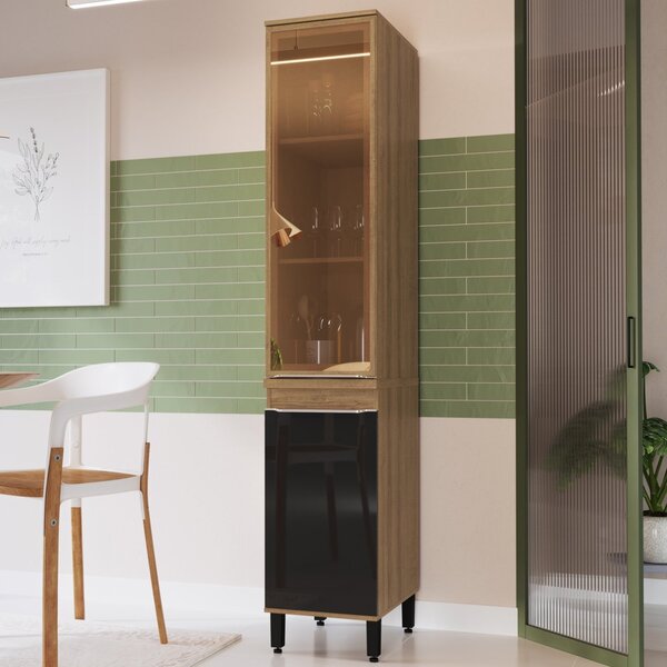 Armário Paneleiro Simples 2 Portas De Bater Paola  Mel/preto