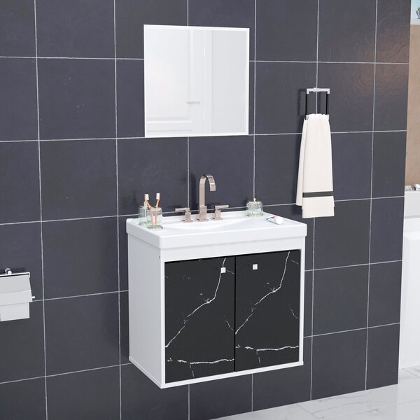 Armário Para Banheiro Com Espelharia Bergamo Preto / Branco