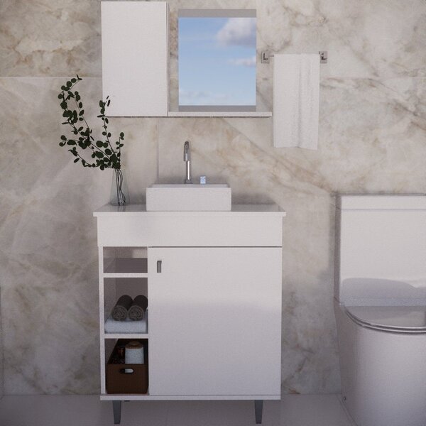 Armário Para Banheiro Com Espelharia E Cuba Itália Branco