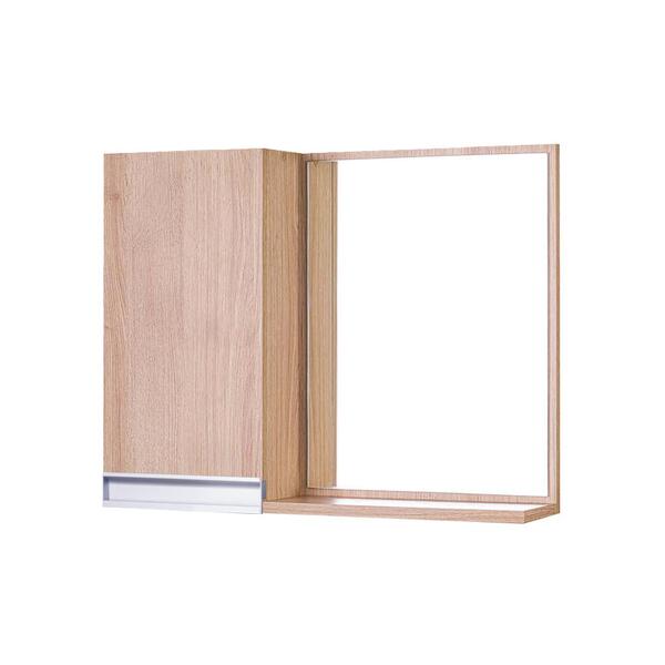 Armário Para Banheiro Com Espelho Carvalho Puxador De Metal