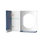 Armário Para Banheiro Com Espelho Redondo Azul Com Puxador De