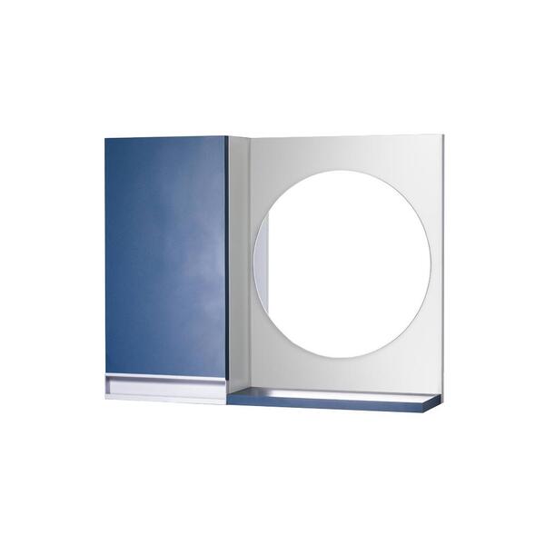 Armário Para Banheiro Com Espelho Redondo Azul Com Puxador De