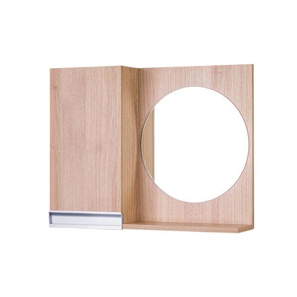 Armário Para Banheiro Com Espelho Redondo Carvalho Com Puxado